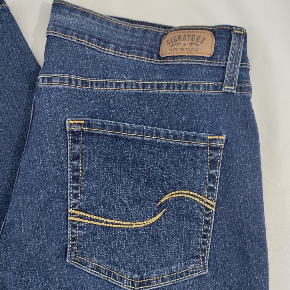 Levi's Signature Modern Straight Mid Rise Dark Wash Stretch Denim Jeans Size 14 - Picture 5 of 16